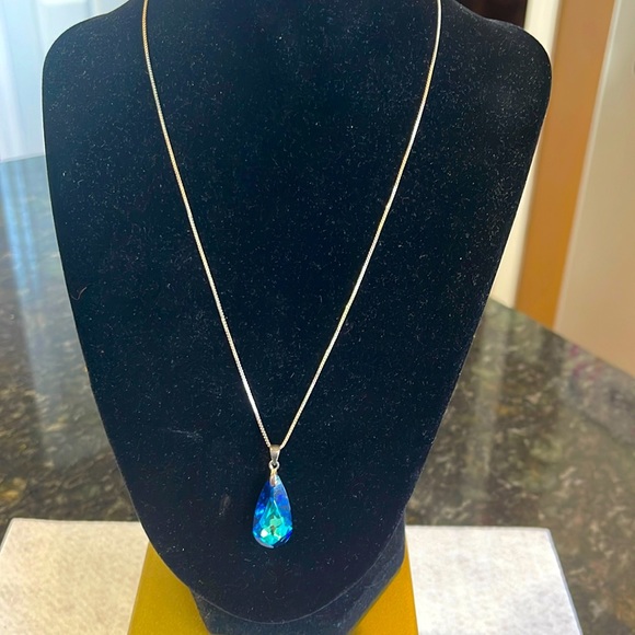 Jewelry - ❤️NECKLACE🎁BLUE FACETED AUSTRIAN CRYSTAL GLASS TEARDROP STERLING SILVER NECKLACE